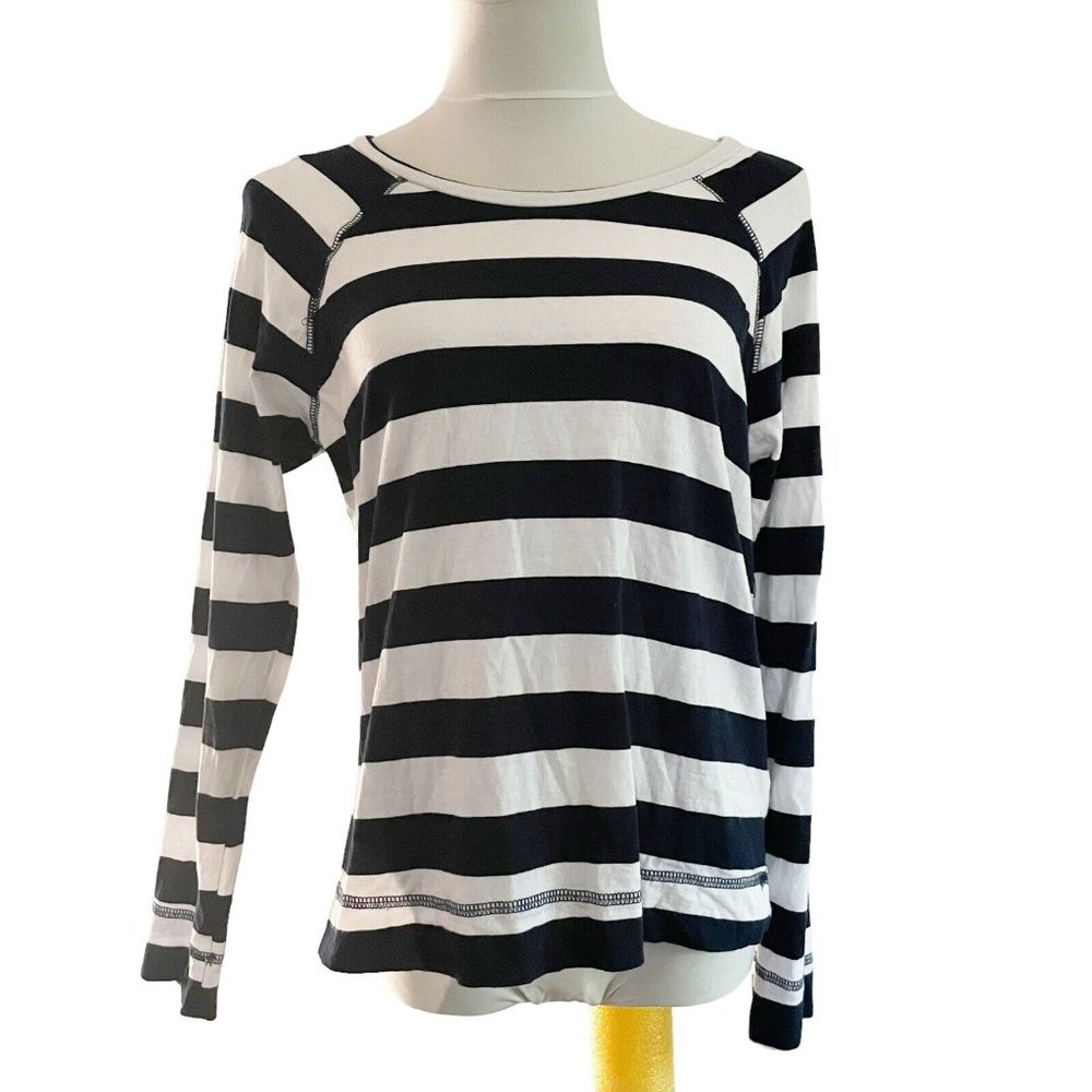 Sundry Womens Size 2 Striped Top Long Sleeve T-Shirt Navy Blue White Cotton Chic